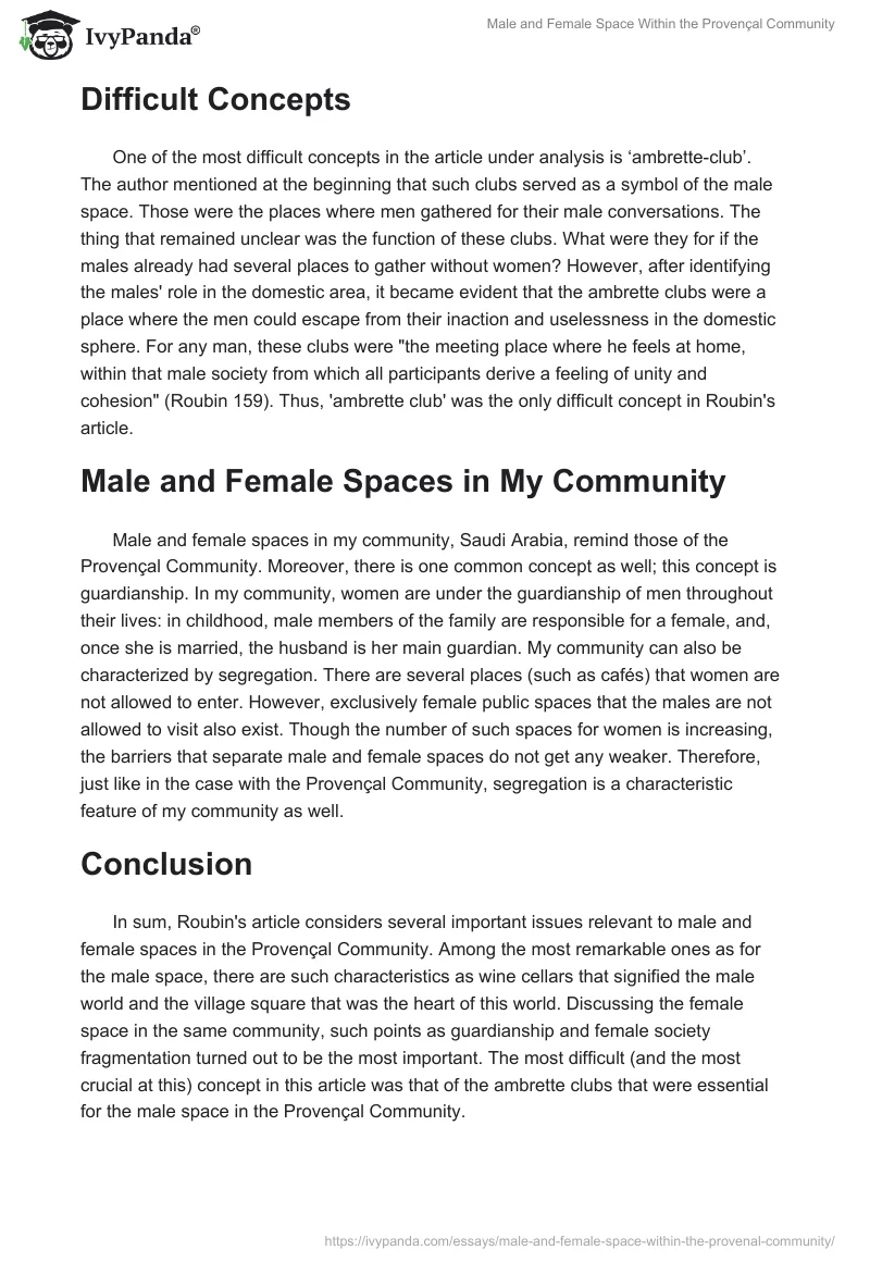 Male and Female Space Within the Provençal Community. Page 3