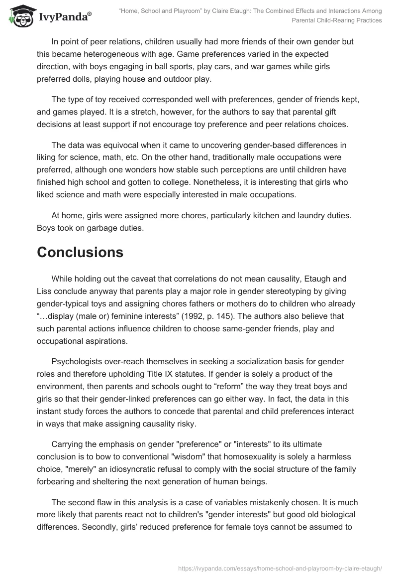 “Home, School and Playroom” by Claire Etaugh: The Combined Effects and Interactions Among Parental Child-Rearing Practices. Page 2