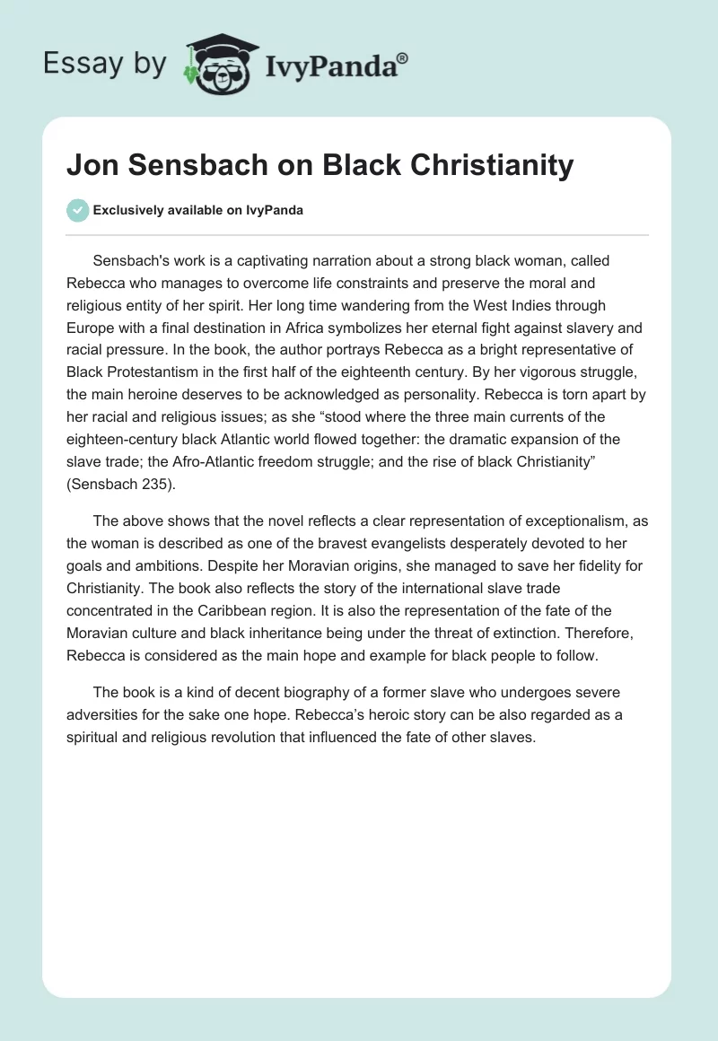 Jon Sensbach on Black Christianity. Page 1