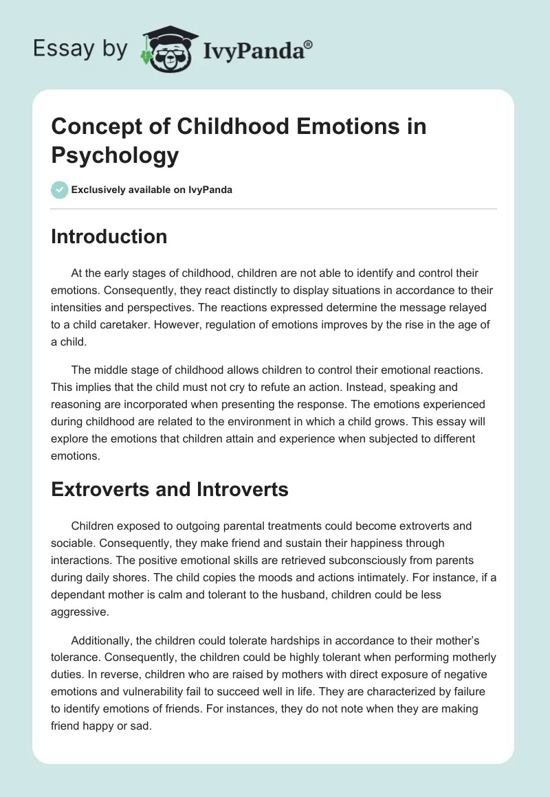 Concept of Childhood Emotions in Psychology. Page 1