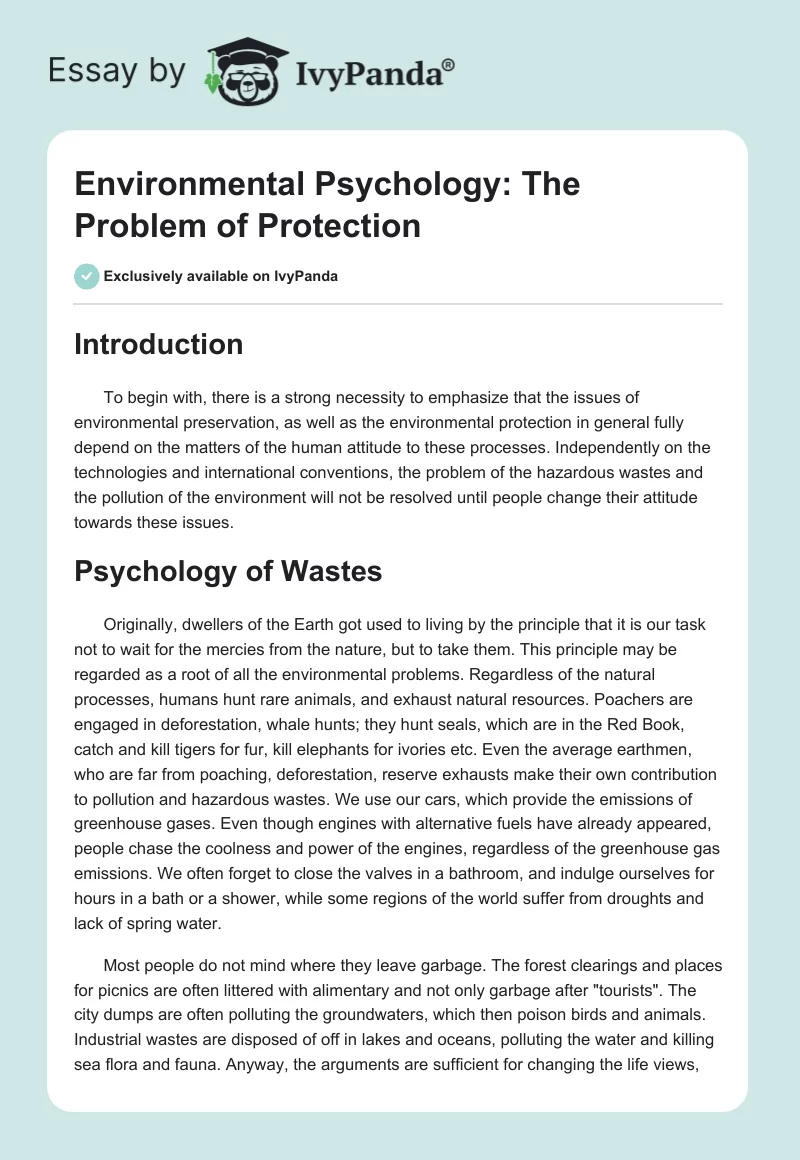 Environmental Psychology: The Problem of Protection. Page 1