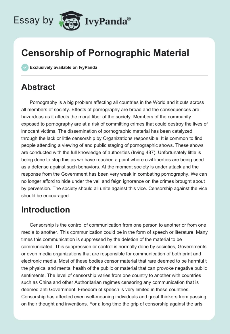 Censorship of Pornographic Material. Page 1