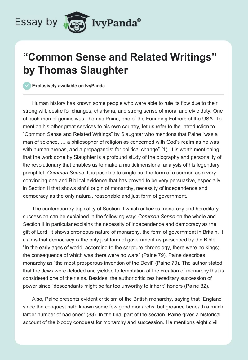 “Common Sense and Related Writings” by Thomas Slaughter. Page 1