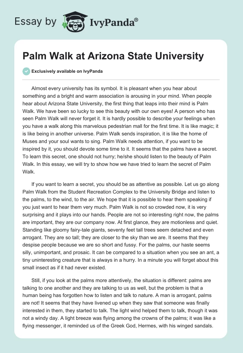 Palm Walk at Arizona State University. Page 1