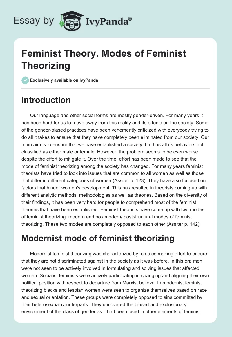 Feminist Theory. Modes of Feminist Theorizing. Page 1