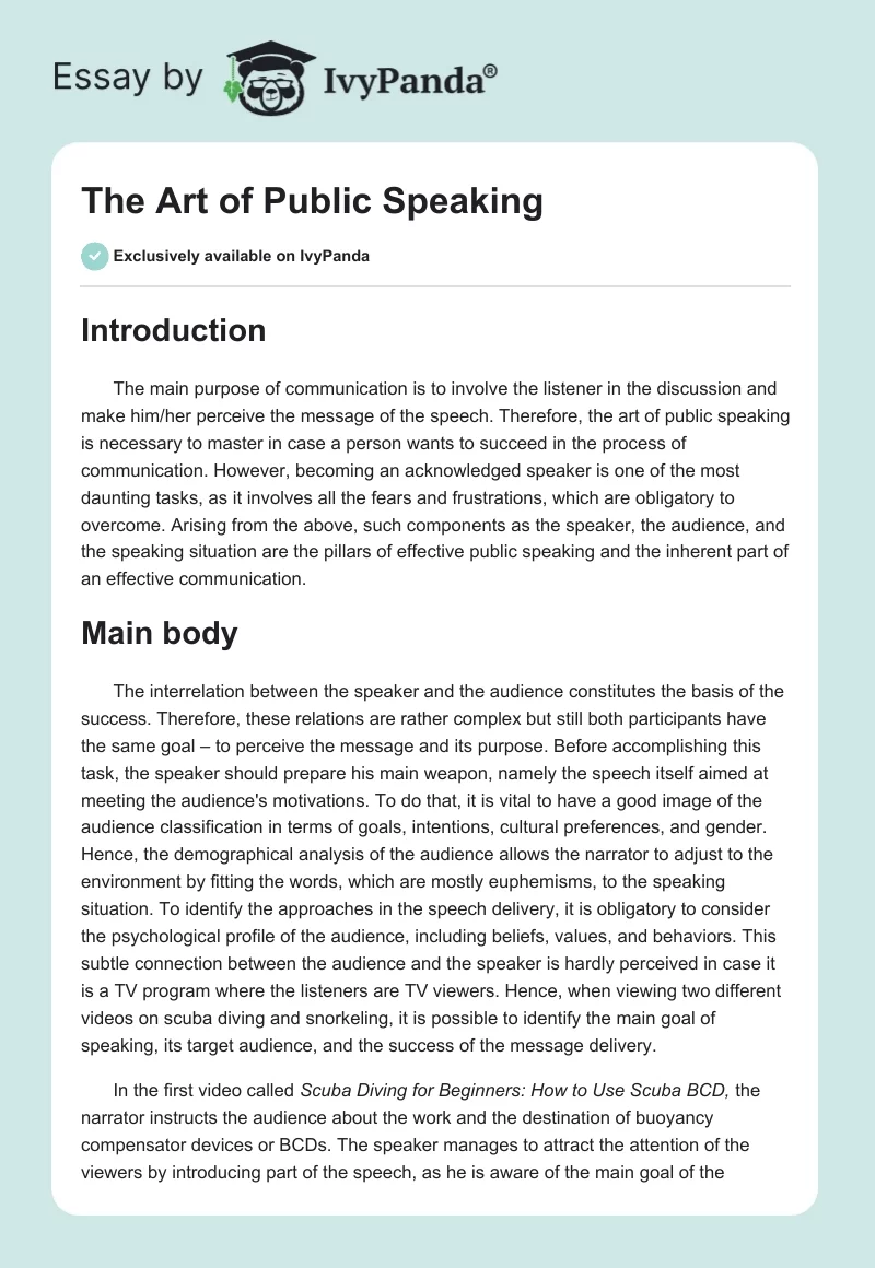 The Art of Public Speaking. Page 1