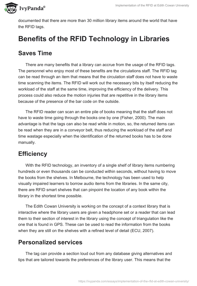 Implementation of the RFID at Edith Cowan University. Page 3