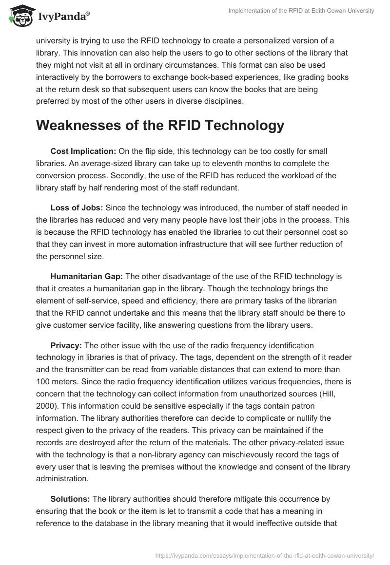 Implementation of the RFID at Edith Cowan University. Page 4