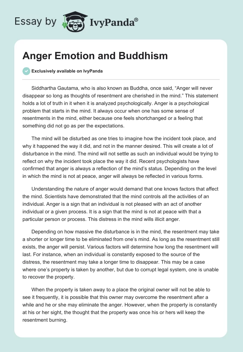 Anger Emotion and Buddhism. Page 1