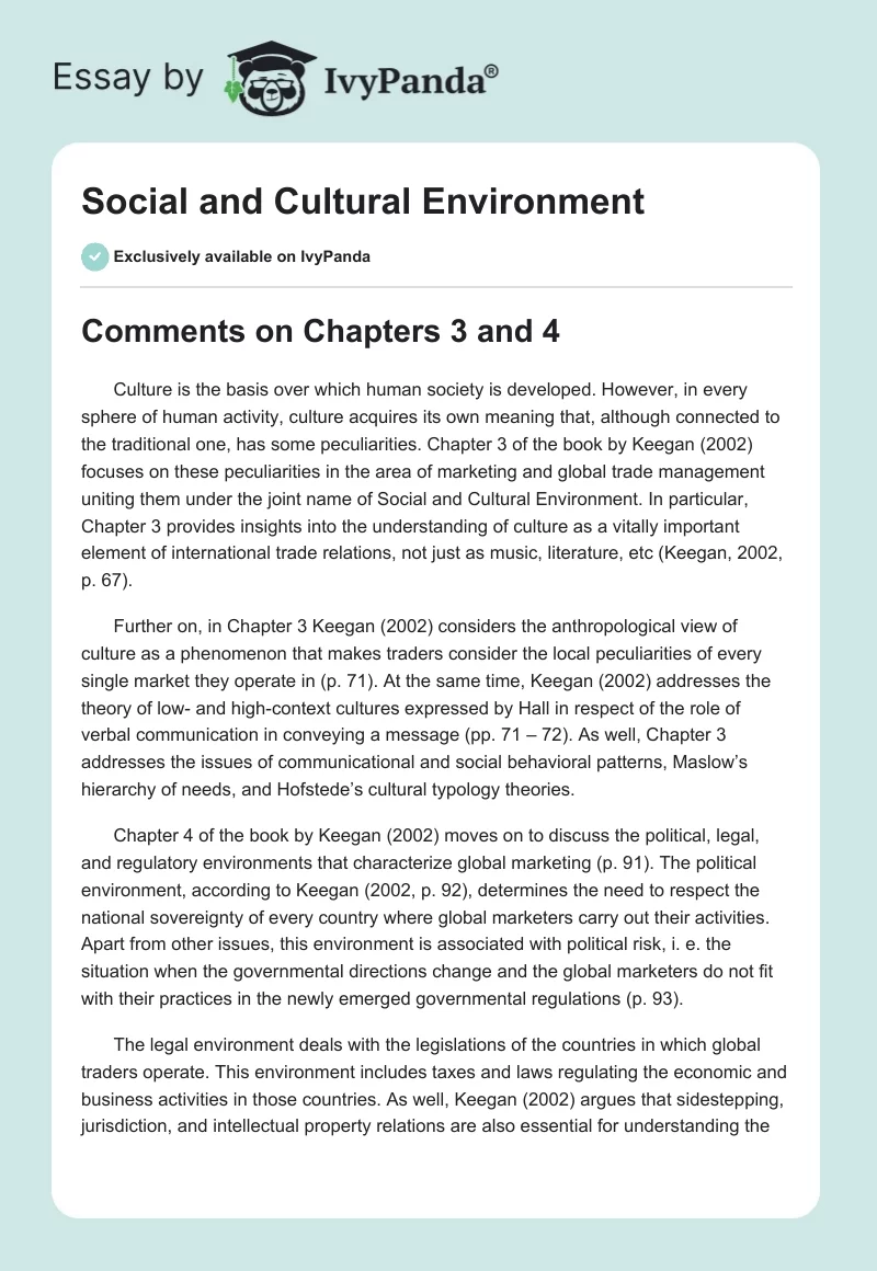 Social and Cultural Environment. Page 1