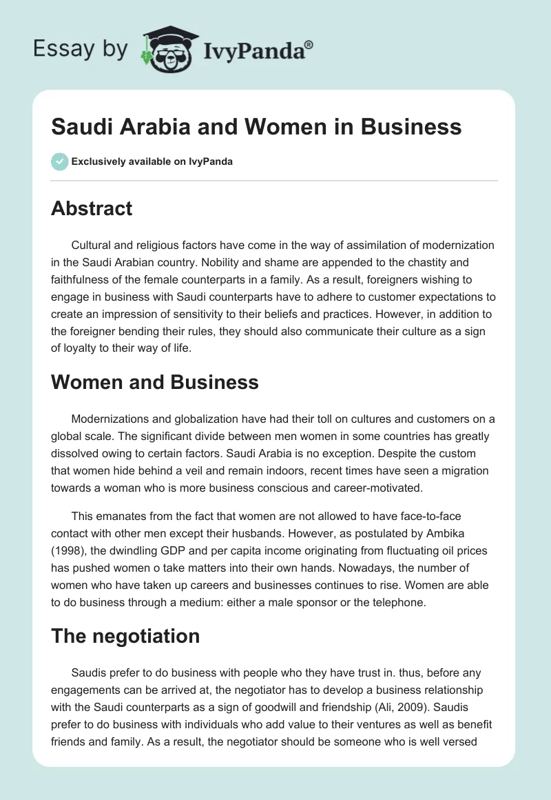Saudi Arabia and Women in Business. Page 1
