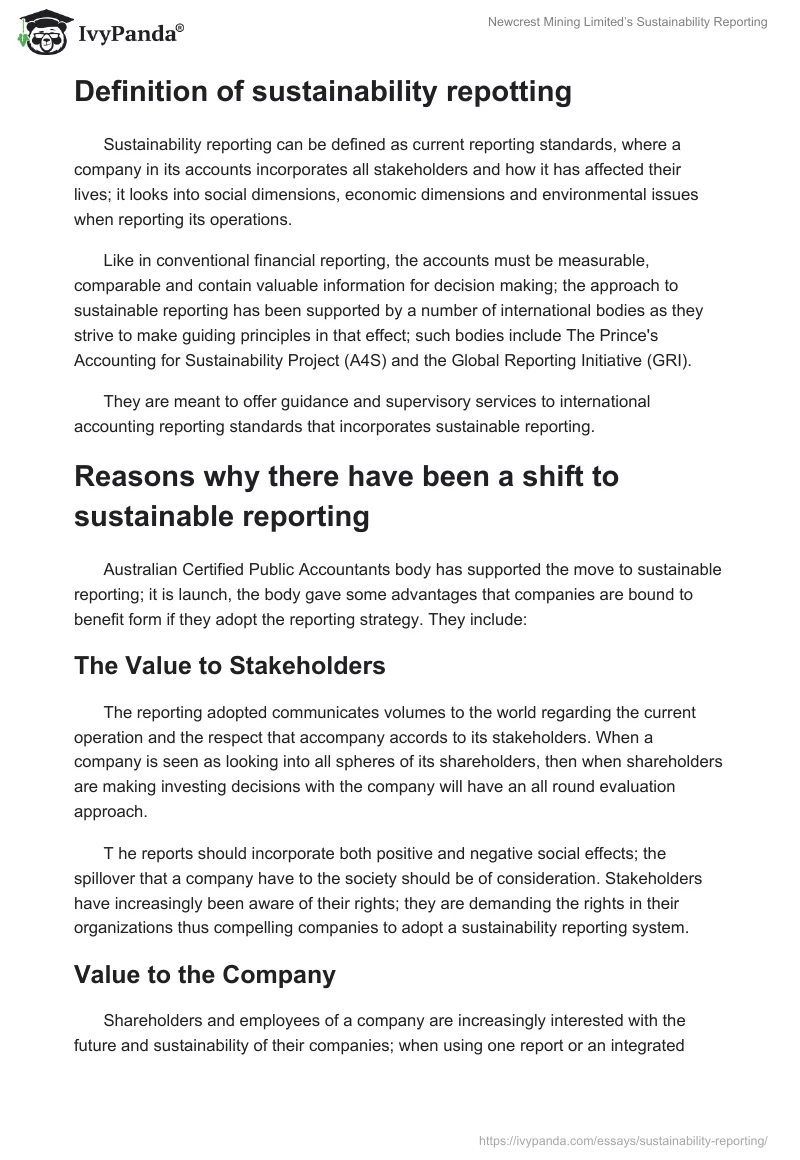 Newcrest Mining Limited’s Sustainability Reporting. Page 2