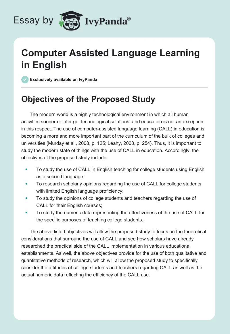 Computer Assisted Language Learning in English. Page 1
