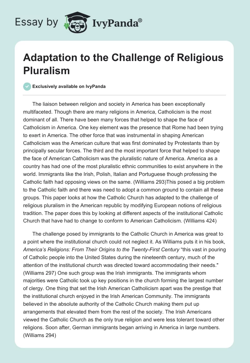 Adaptation to the Challenge of Religious Pluralism. Page 1