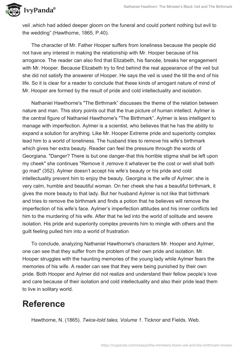 Nathaniel Hawthorn: "The Minister's Black Veil" and "The Birthmark". Page 2