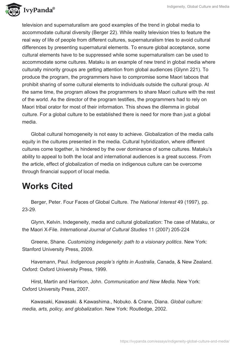 Indigeneity, Global Culture and Media. Page 3
