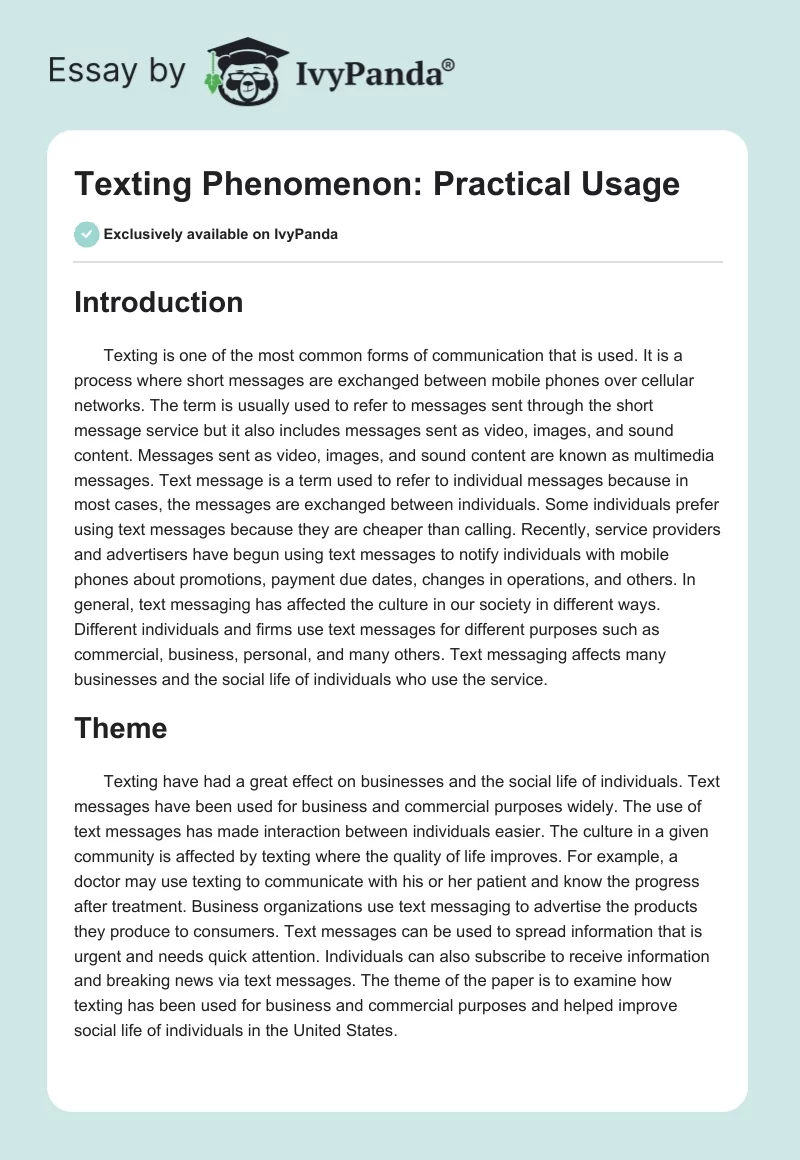 Texting Phenomenon: Practical Usage. Page 1