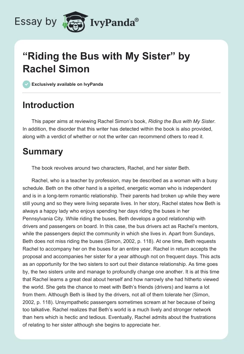 “Riding the Bus with My Sister” by Rachel Simon. Page 1