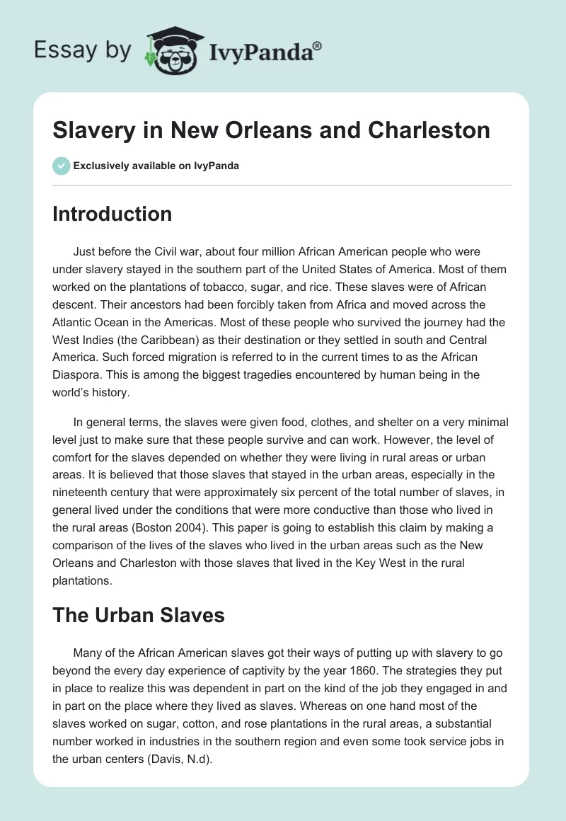 Slavery in New Orleans and Charleston. Page 1