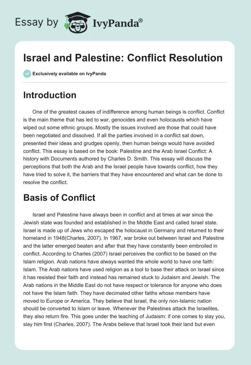 Israel and Palestine: Conflict Resolution. Page 1