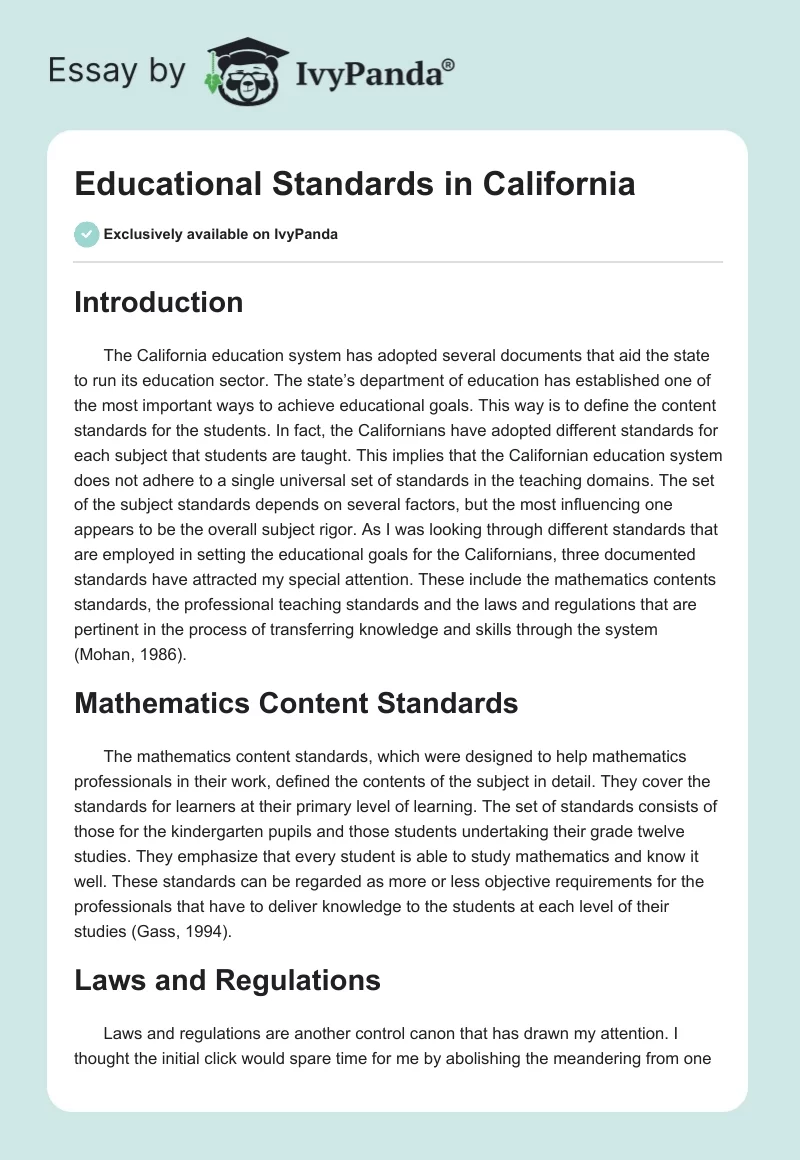 Educational Standards in California. Page 1