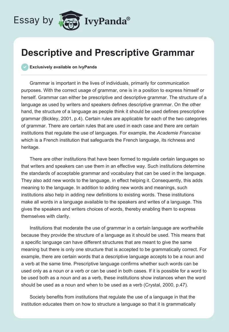Descriptive and Prescriptive Grammar. Page 1