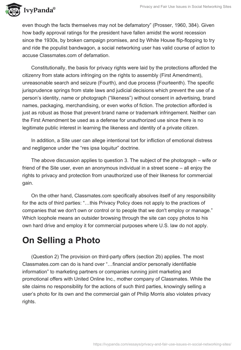 Privacy and Fair Use Issues in Social Networking Sites. Page 2