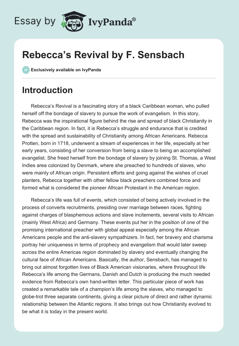 "Rebecca’s Revival" by F. Sensbach. Page 1