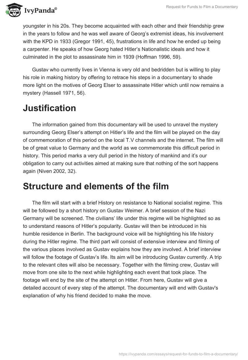 Request for Funds to Film a Documentary. Page 2