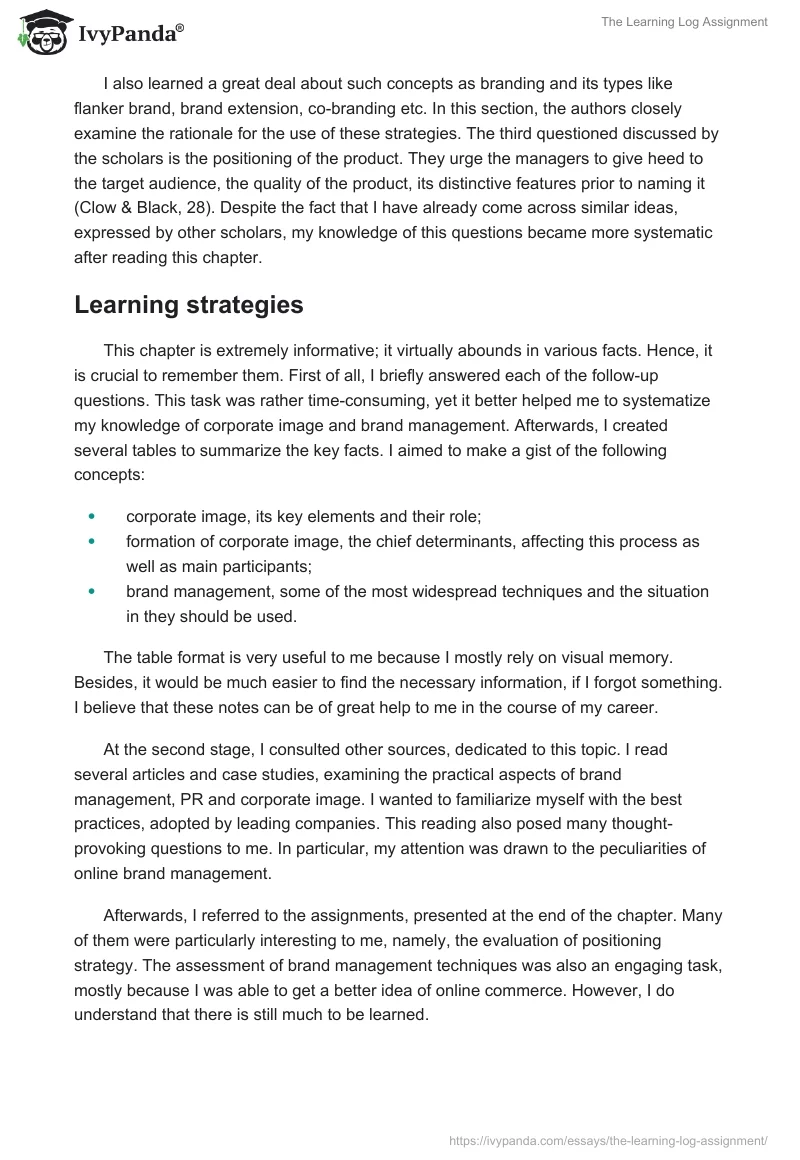 The Learning Log Assignment. Page 4