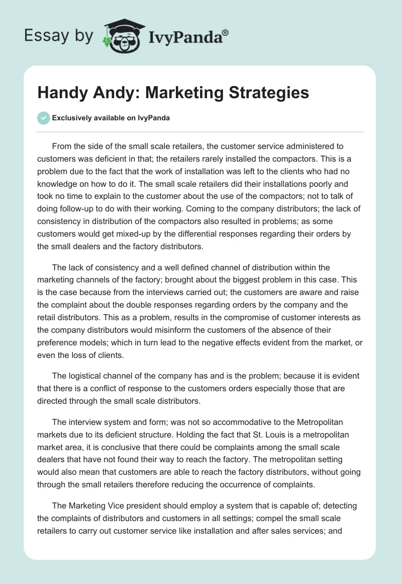 Handy Andy: Marketing Strategies. Page 1