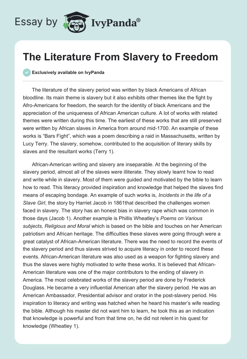 The Literature From Slavery to Freedom. Page 1