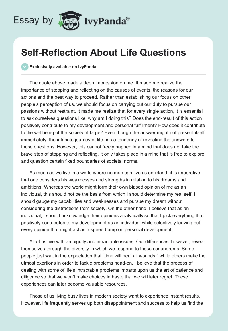 Self-Reflection About Life Questions. Page 1