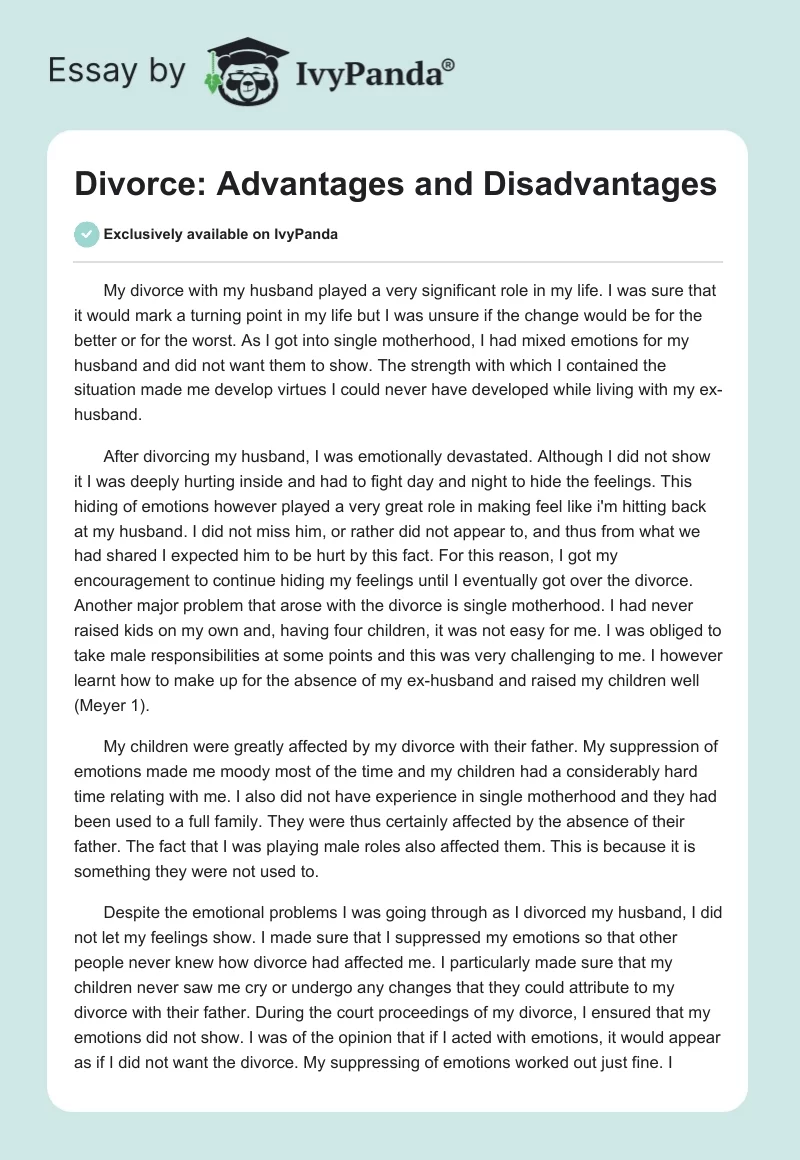 Divorce: Advantages and Disadvantages. Page 1