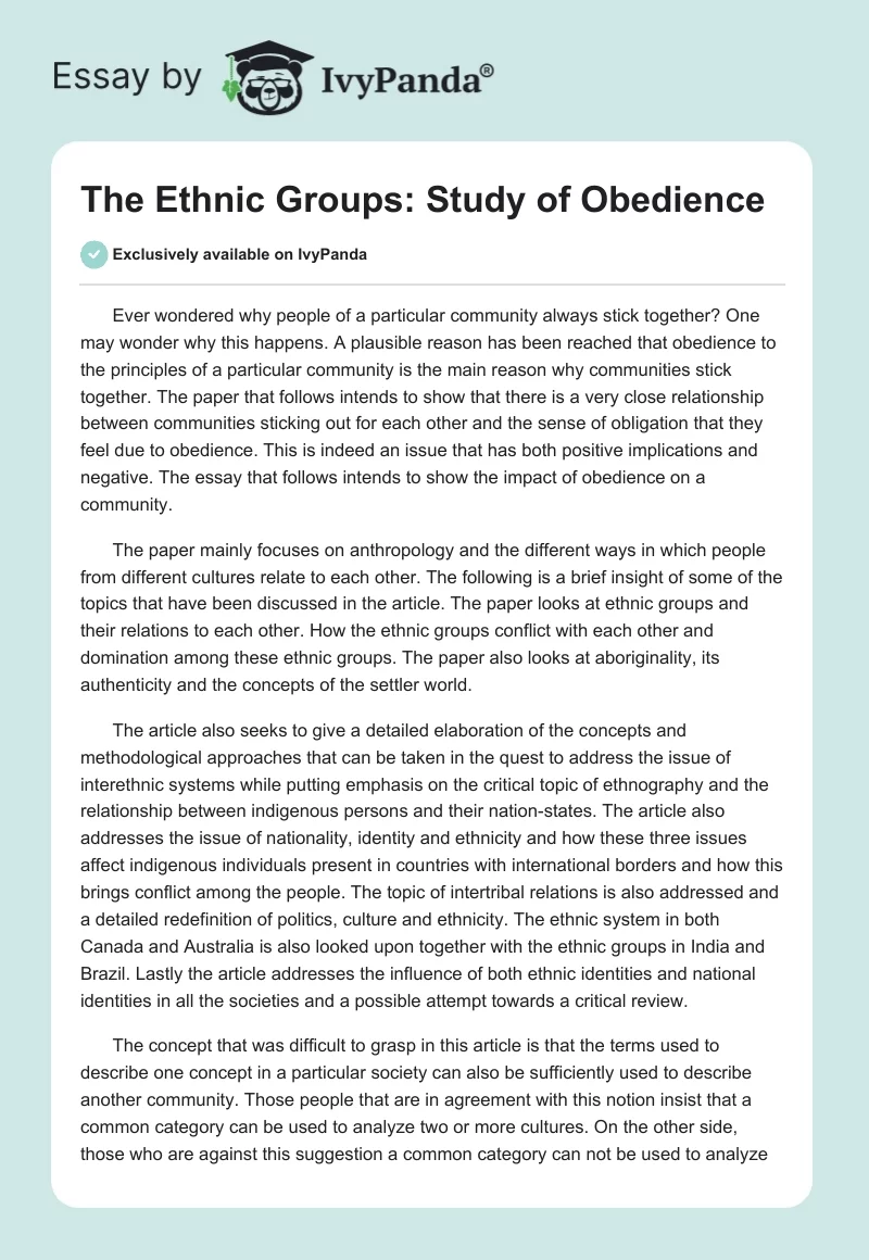 The Ethnic Groups: Study of Obedience. Page 1