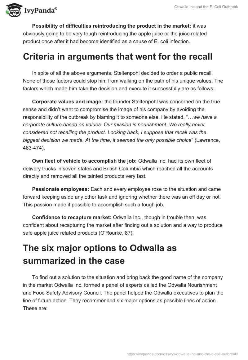 Odwalla Inc and the E. Coli Outbreak. Page 3