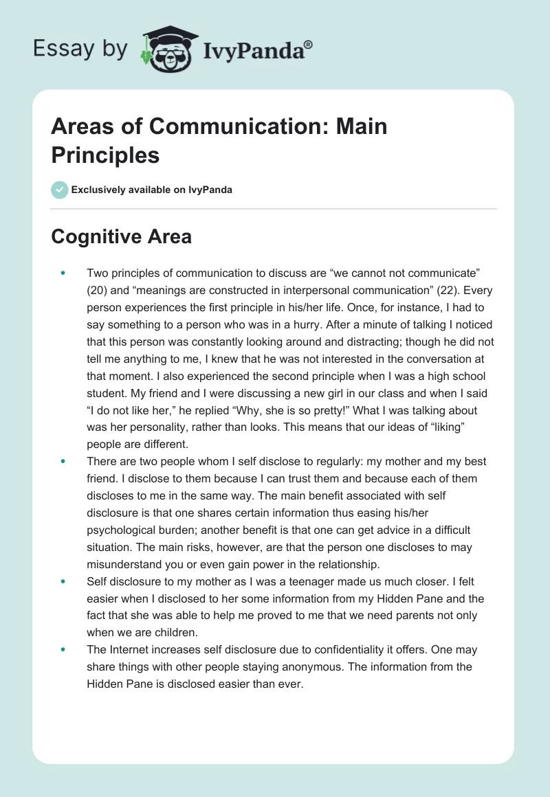 Areas of Communication: Main Principles. Page 1