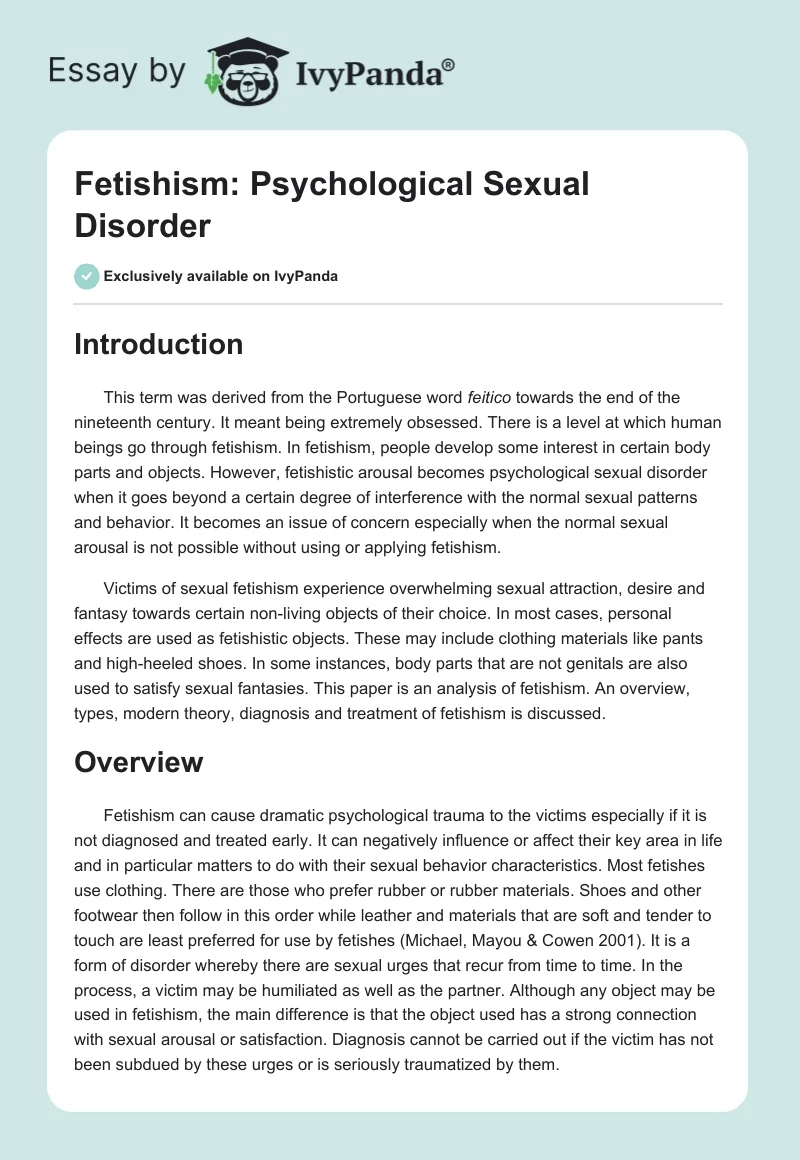 Fetishism: Psychological Sexual Disorder. Page 1