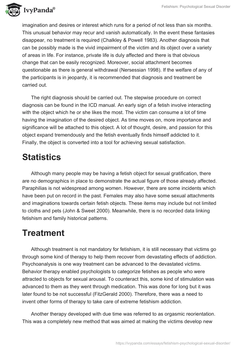 Fetishism Psychological Sexual Disorder 2343 Words Research Paper Example