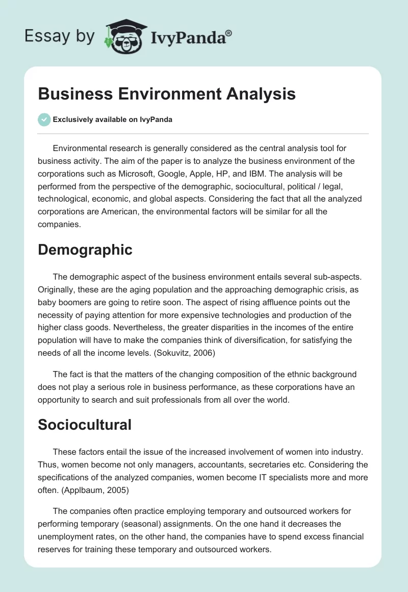 Business Environment Analysis. Page 1