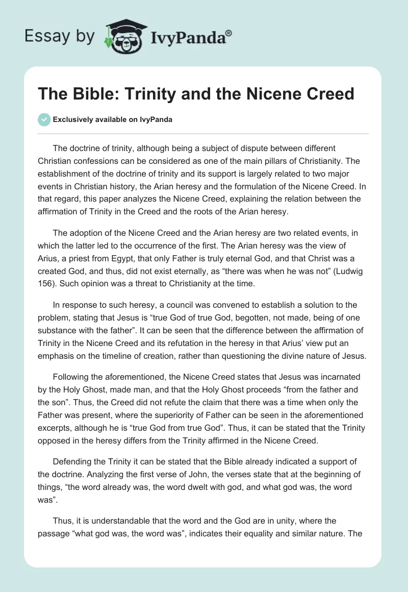 The Bible: Trinity and the Nicene Creed. Page 1