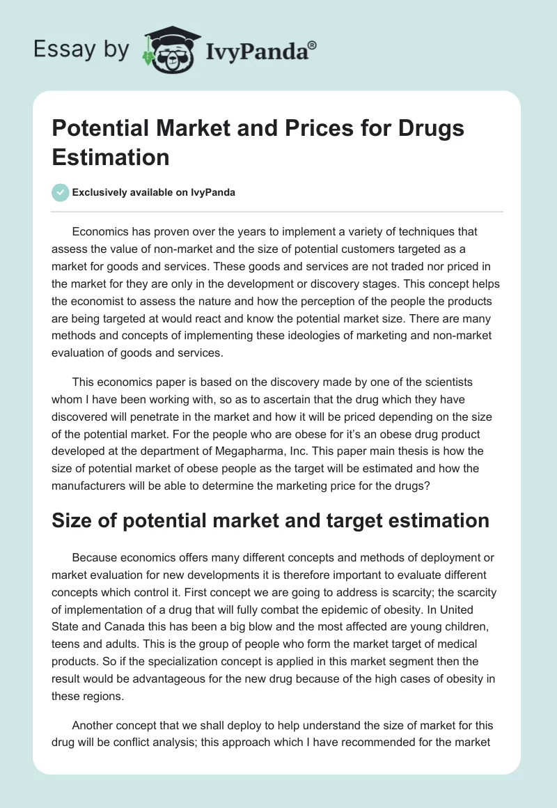 Potential Market and Prices for Drugs Estimation. Page 1