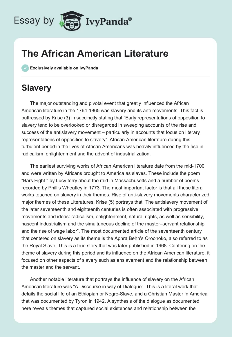 The African American Literature. Page 1