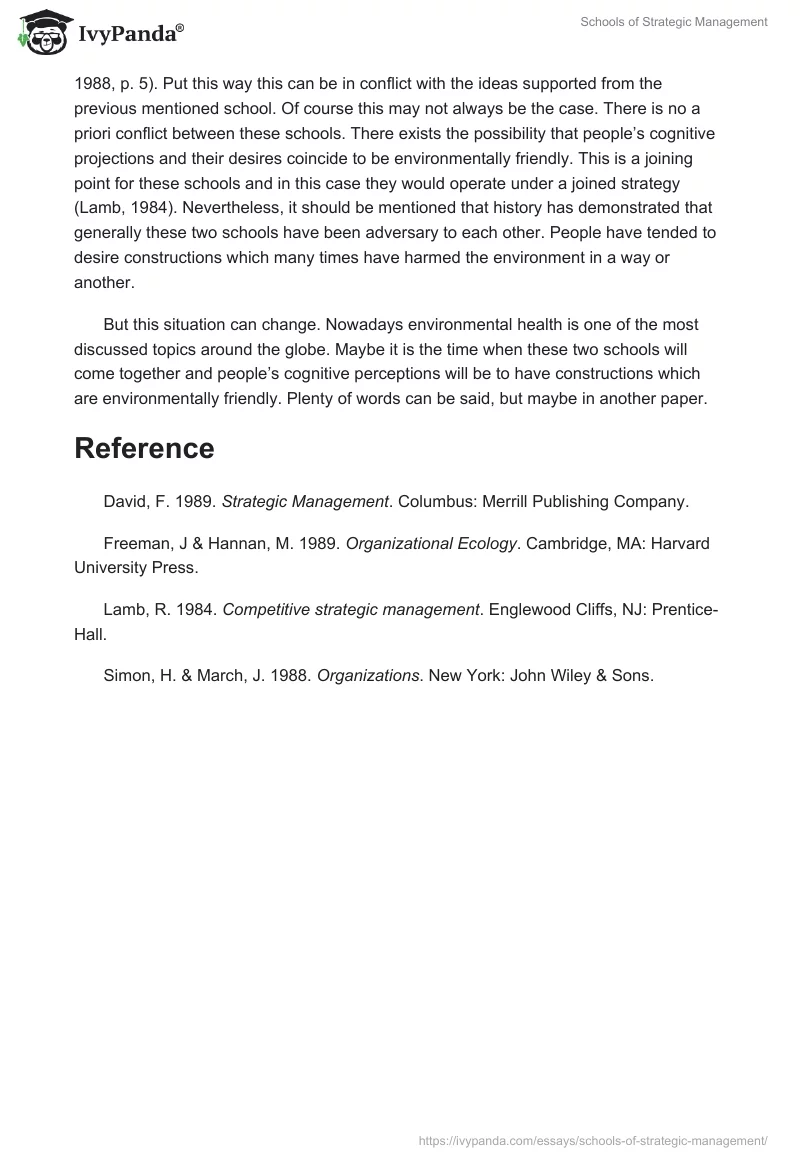 Schools of Strategic Management. Page 2