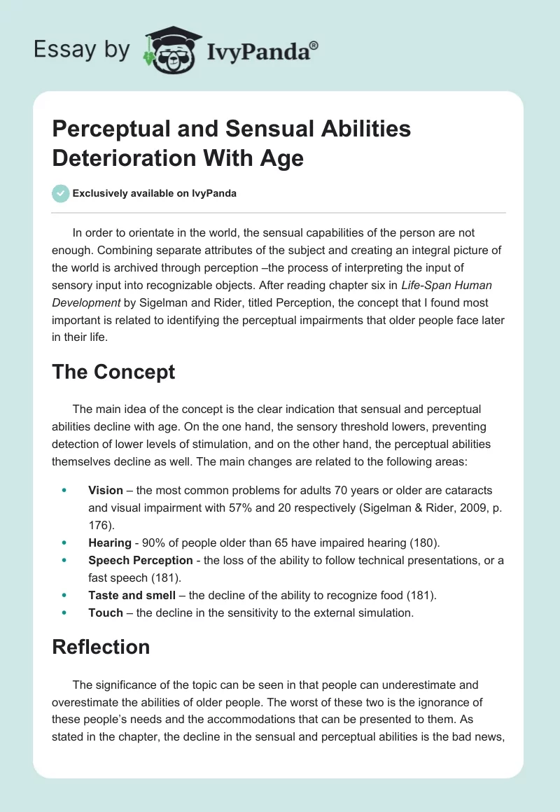 Perceptual and Sensual Abilities Deterioration With Age. Page 1