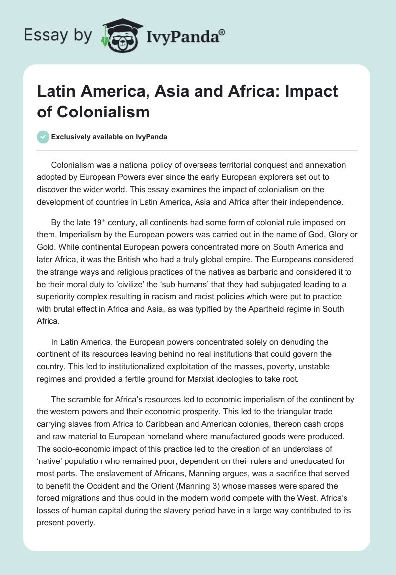 Latin America, Asia and Africa: Impact of Colonialism. Page 1