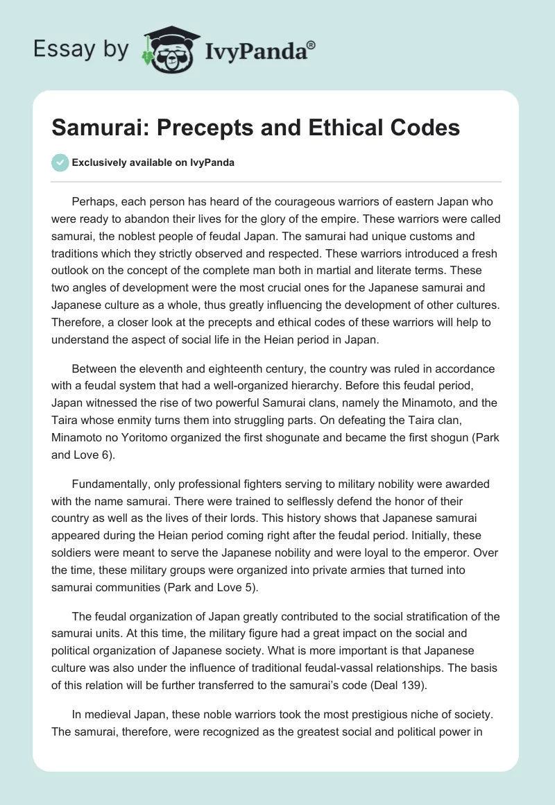 Samurai: Precepts and Ethical Codes. Page 1