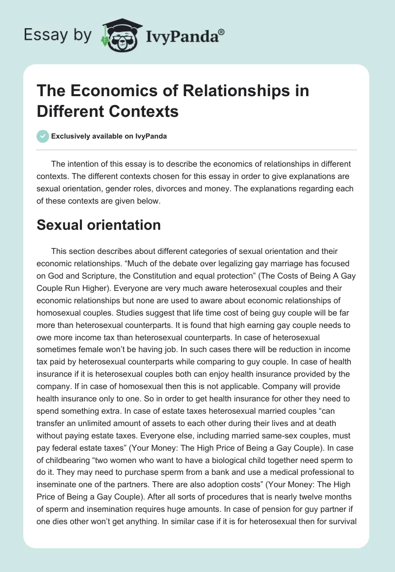 The Economics of Relationships in Different Contexts. Page 1