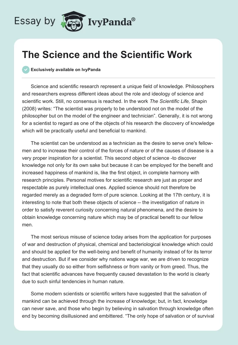 The Science and the Scientific Work. Page 1