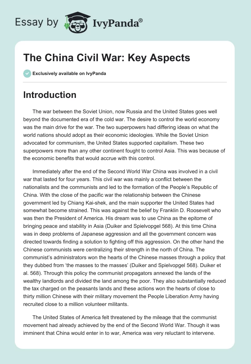 The China Civil War: Key Aspects. Page 1